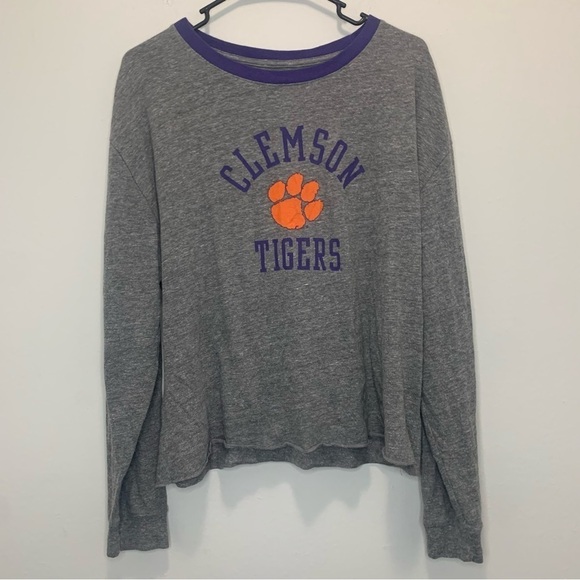 League Tops - Clemson Tigers Long Sleeve Cropped TShirt Size XL